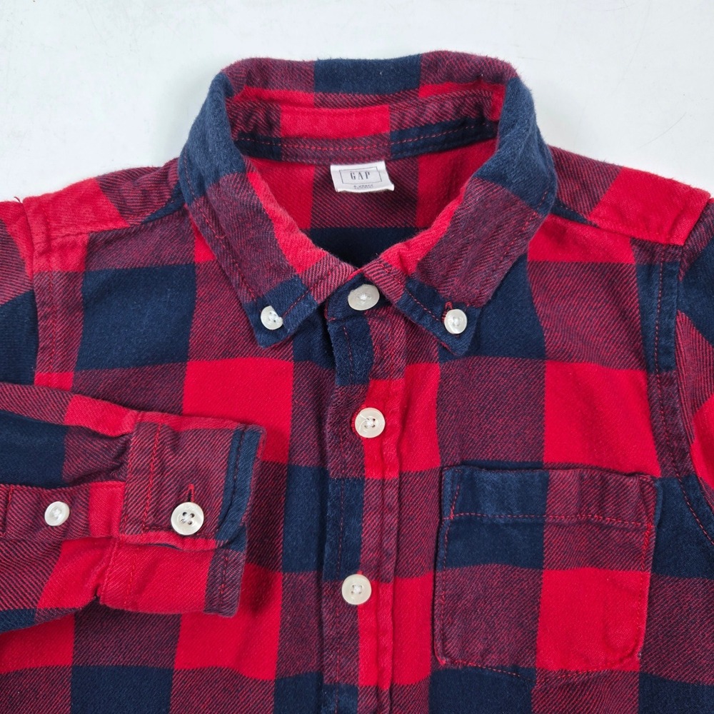 Baby Gap Flannel Shirt 5T Red Navy Blue Buffalo Plaid Button Down Long Sleeve